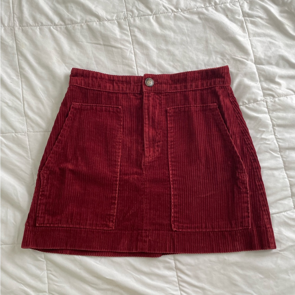 Red corduroy midi skirt from H&M